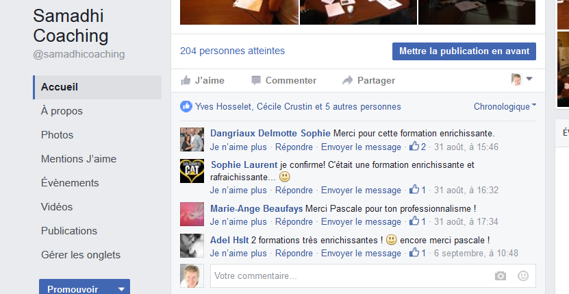 Témoignage Samadhi coaching FB 2016