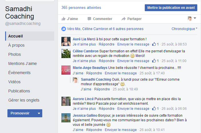 Témoignage Samadhi coaching FB 201608